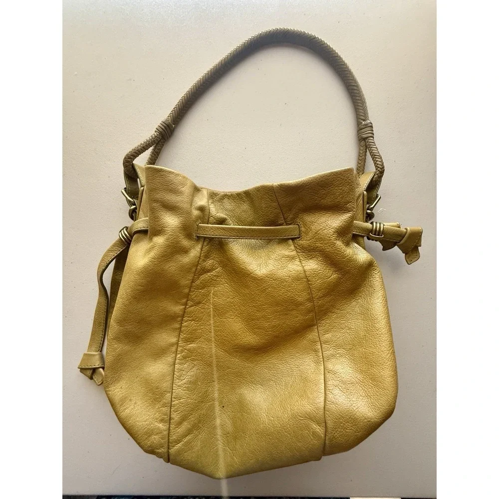 Elliott Lucca Olive Pebbled Soft Leather Hobo Shoulder Bag Woven Handle Boho